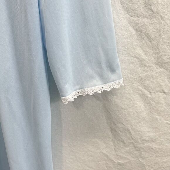 Vintage Barbizon Nightgown Medium Blue Lace Trim Embroidered Cottagecore - Picture 3 of 13